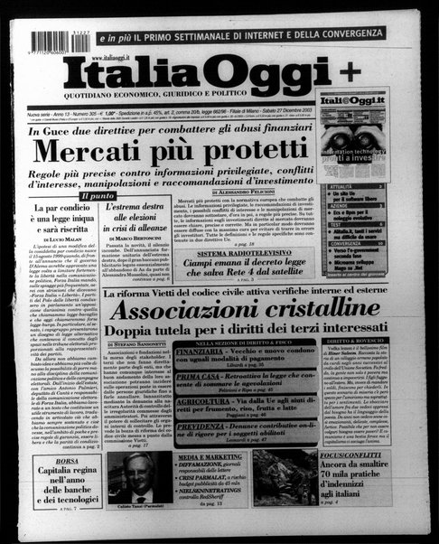 Italia oggi : quotidiano di economia finanza e politica